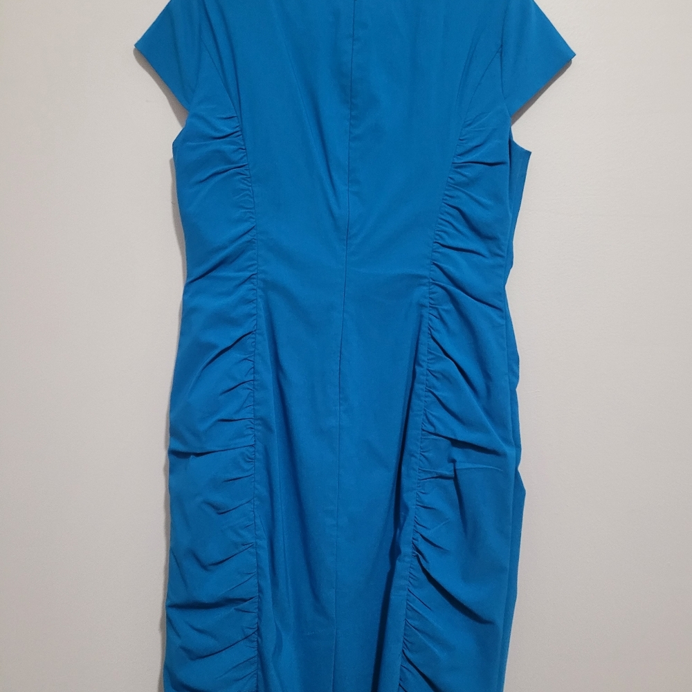Adrianna Papell | Surf Spray Blue | Ruched, Cap Sleeve, Sheath Dress | Size 12 - Picture 4 of 4